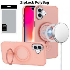 [PolyBag]  iPhone 16 6.1 inch Hoop Kickstand [Magnetic Circle] HD Transparent Chrome Hybrid - Pin