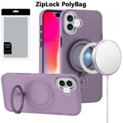 [PolyBag]  iPhone 16 6.1 inch Hoop Kickstand [Magnetic Circle] HD Transparent Chrome Hybrid - Pur