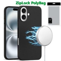 [PolyBag]  iPhone 16 6.1 inch PU Leather with inner [Magnetic Circle] Colored Metal Buttons - Bla