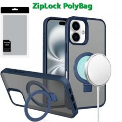 [PolyBag]  iPhone 16 Plus 6.7 inch Skin Touch Feel HQ [Magnetic Circle] Kickstand Hybrid - Blue