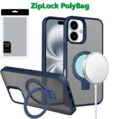 [PolyBag]  iPhone 16 6.1 inch Skin Touch Feel HQ [Magnetic Circle] Kickstand Hybrid - Blue