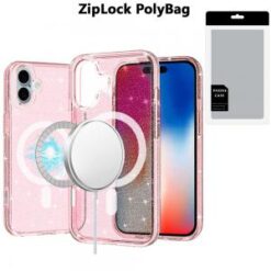 [PolyBag]  iPhone 16 6.1 inch Glitter Ultra [Magnetic Circle] Thick 3mm Transparent Hybrid - Pink
