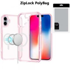 [PolyBag]  iPhone 16 6.1 inch Sturdy Ultra [Magnetic Circle] Thick 3mm Transparent Hybrid - Pink