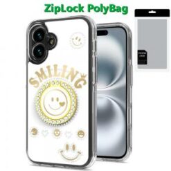 [PolyBag]  iPhone 16 Plus 6.7 inch Smiling Glitter Ornament Bling With Ring Stand Hybrid Case Cov