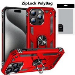 [PolyBag]  iP15 Pro Max Ring Magnetic Kickstand Hybrid - Red