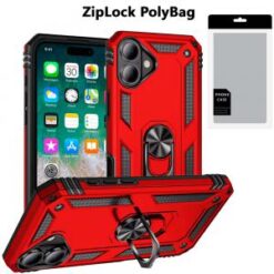 [PolyBag]  iPhone 16 Plus 6.7 inch Ring Magnetic Kickstand Hybrid - Red