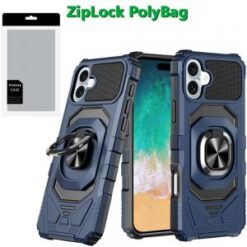 [PolyBag]  iPhone 16 Plus 6.7 inch Robotic Hybrid with Magnetic Ring Stand - Dark Blue