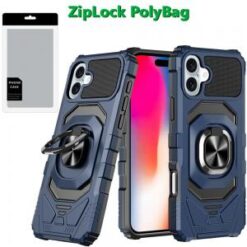 [PolyBag]  iPhone 16 6.1 inch Robotic Hybrid with Magnetic Ring Stand - Dark Blue