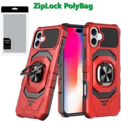 [PolyBag]  iPhone 16 6.1 inch Robotic Hybrid with Magnetic Ring Stand - Red