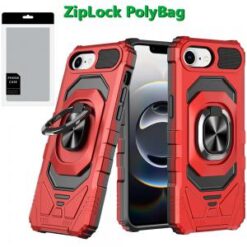 [PolyBag]  iPhone 16E (E edition) / SE4 (2025) Robotic Hybrid with Magnetic Ring Stand - Red