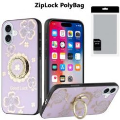 [PolyBag]  iPhone 16 6.1 inch SPLENDID Diamond Glitter Ornaments Engraving - Good Luck Floral Pur