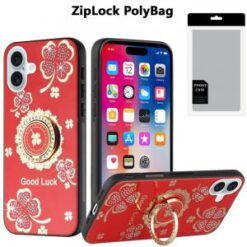 [PolyBag]  iPhone 16 6.1 inch SPLENDID Diamond Glitter Ornaments Engraving - Good Luck Floral Red
