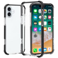 iPhone 16 6.1 inch Acrylic Tough 2.5mm Transparent ShockProof Hybrid Case Cover - Black