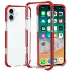 iPhone 16 6.1 inch Acrylic Tough 2.5mm Transparent ShockProof Hybrid Case Cover - Red