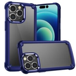 iPhone 15 Pro Ultimate CaseX Transparent Hybrid Case with Metal Buttons And Camera Edges - Blue