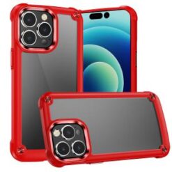 iPhone 15 Pro Ultimate CaseX Transparent Hybrid Case with Metal Buttons And Camera Edges - Red