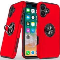 iPhone 16 Plus 6.7 inch CHIEF Oil Painted Magnetic Ring Stand Hybrid Case Cover - Red