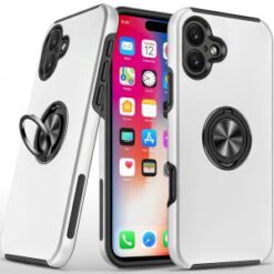 iPhone 16 6.1 inch CHIEF Oil Painted Magnetic Ring Stand Hybrid Case Cover - Silver