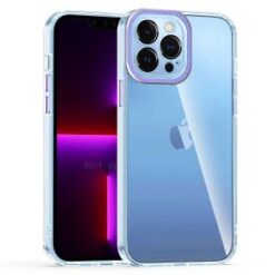 iP15 Pro Max Transparent Clear Hybrid with Matching Metal Buttons and Camera Protection - Purple