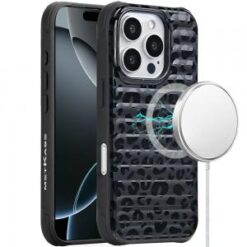 iPhone 16 Pro 6.3 inch Magnetic Chrome Case - Black Leopard