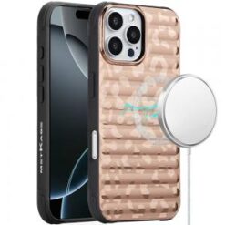 iPhone 16 Pro 6.3 inch Magnetic Chrome Case - Rose Gold Leopard