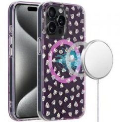 iP15 Pro Max Magnetic Double Layer IMD Design Case - Diamond Holographic Pink