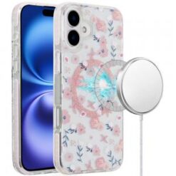 iPhone 16 6.1 inch Magnetic Double Layer IMD Design Case - Pink Floral