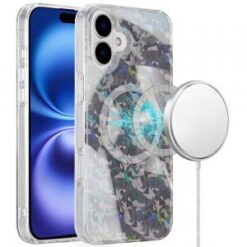 iPhone 16 6.1 inch Magnetic Double Layer IMD Design Case - Smoke Holographic