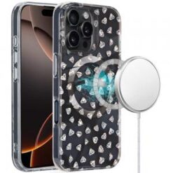 iPhone 16 Pro 6.3 inch Magnetic Double Layer IMD Design Case - Smoke Diamond Holographic