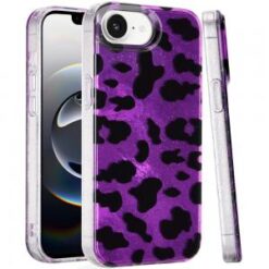 iPhone 16E (E edition) / SE4 (2025) Glitter Double Layer Design IMD TPU Case - Purple Leopard