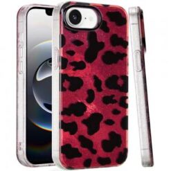 iPhone 16E (E edition) / SE4 (2025) Glitter Double Layer Design IMD TPU Case - Red Leopard