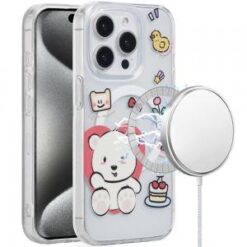 iP15 Pro Max [Magnetic Circle] Double Layer Design IMD TPU Case - Bear Cute