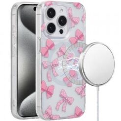 iP15 Pro Max [Magnetic Circle] Double Layer Design IMD TPU Case - Bow Knot