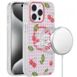 iP15 Pro Max [Magnetic Circle] Double Layer Design IMD TPU Case - Cherry