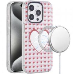 iP15 Pro Max [Magnetic Circle] Double Layer Design IMD TPU Case - Mirror With Hearts