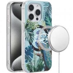 iP15 Pro Max [Magnetic Circle] Double Layer Design IMD TPU Case - Peacock