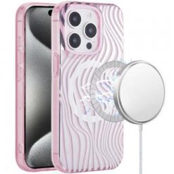iP15 Pro Max [Magnetic Circle] Double Layer Design IMD TPU Case - Wave Pink Zebra Stripes