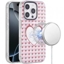 iPhone 16 Pro Max 6.9 inch [Magnetic Circle] Double Layer Design IMD TPU Case - Mirror With Hear