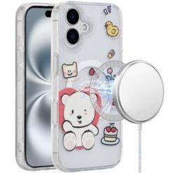 iPhone 16 Plus 6.7 inch [Magnetic Circle] Double Layer Design IMD TPU Case - Bear Cute