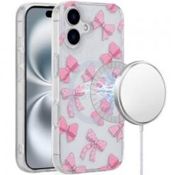 iPhone 16 Plus 6.7 inch [Magnetic Circle] Double Layer Design IMD TPU Case - Bow Knot