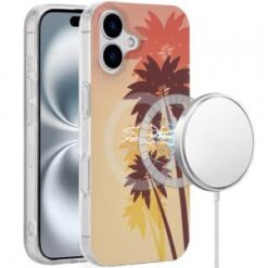 iPhone 16 Plus 6.7 inch [Magnetic Circle] Double Layer Design IMD TPU Case - Coconut Palm