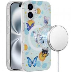 iPhone 16 Plus 6.7 inch [Magnetic Circle] Double Layer Design IMD TPU Case - Mystic Butterflies