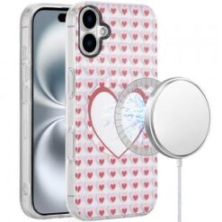 iPhone 16 Plus 6.7 inch [Magnetic Circle] Double Layer Design IMD TPU Case - Mirror With Hearts