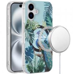 iPhone 16 Plus 6.7 inch [Magnetic Circle] Double Layer Design IMD TPU Case - Peacock