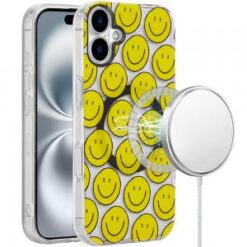 iPhone 16 Plus 6.7 inch [Magnetic Circle] Double Layer Design IMD TPU Case - Smiley Faces