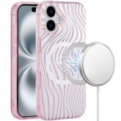 iPhone 16 Plus 6.7 inch [Magnetic Circle] Double Layer Design IMD TPU Case - Wave Pink Zebra Str