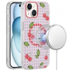 iPhone 15 [Magnetic Circle] Double Layer Design IMD TPU Case - Cherry
