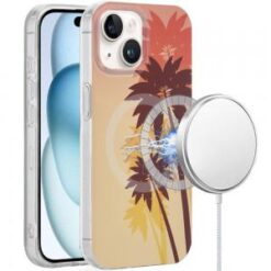 iPhone 15 [Magnetic Circle] Double Layer Design IMD TPU Case - Coconut Palm