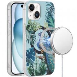 iPhone 15 [Magnetic Circle] Double Layer Design IMD TPU Case - Peacock