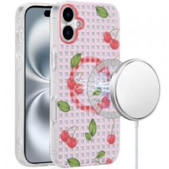 iPhone 16 6.1 inch [Magnetic Circle] Double Layer Design IMD TPU Case - Cherry